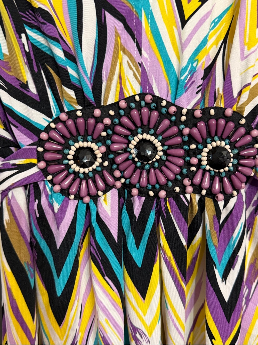 ECI V-Neck Chevron Midi Dress in Purple, Yellow & Blue XL - Picture 4 of 10